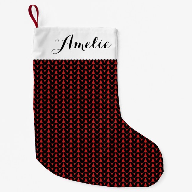 Knit Stockinette Stitch Crafts Print + Name Small Christmas Stocking (Front)