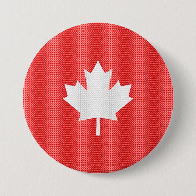 Knit Style Maple Leaf Knitting Motif 7.5 Cm Round Badge (Front)