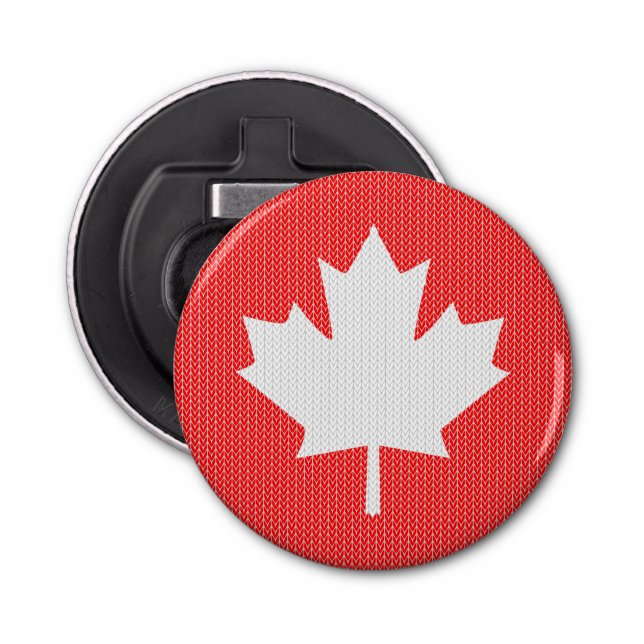Knit Style Maple Leaf Knitting Motif Bottle Opener (Front)