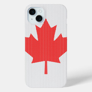 Knit Style Maple Leaf Knitting Motif iPhone 15 Mini Case