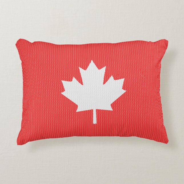 Knit Style Maple Leaf Knitting Motif Decorative Cushion (Front)