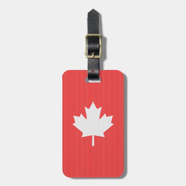 Knit Style Maple Leaf Knitting Motif Luggage Tag (Front Vertical)