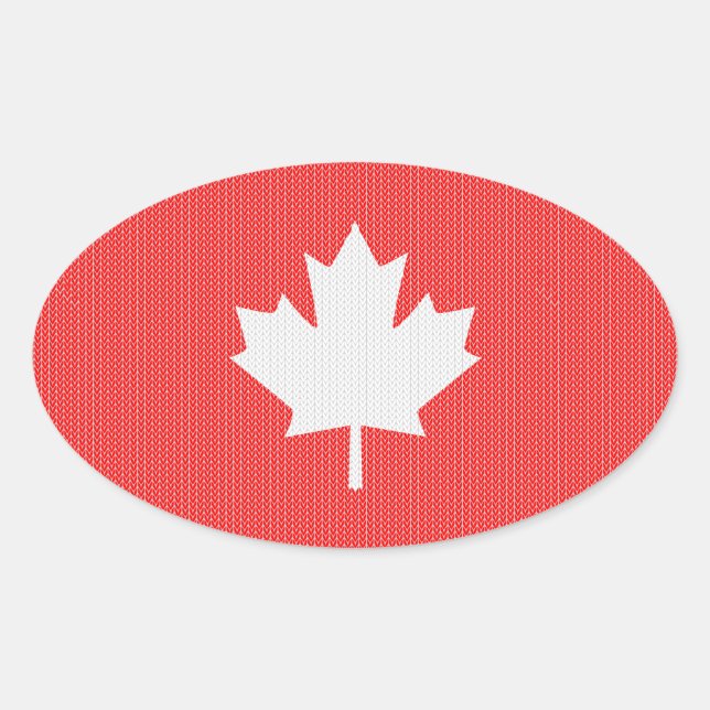 Knit Style Maple Leaf Knitting Motif Oval Sticker (Front)