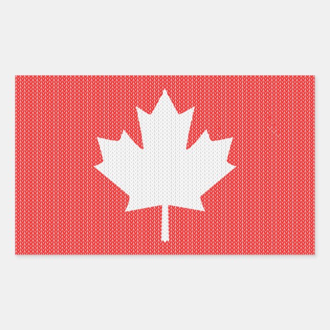 Knit Style Maple Leaf Knitting Motif Rectangular Sticker (Front)