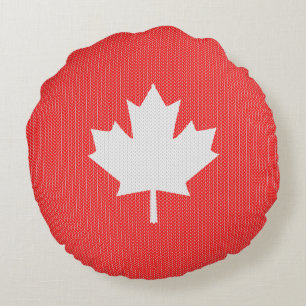 Knit Style Maple Leaf Knitting Motif Round Cushion