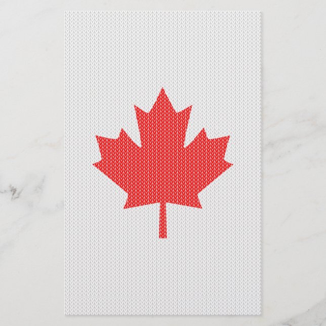 Knit Style Maple Leaf Knitting Motif Stationery (Front)