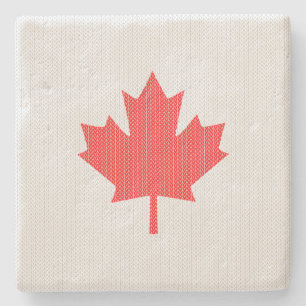 Knit Style Maple Leaf Knitting Motif Stone Coaster