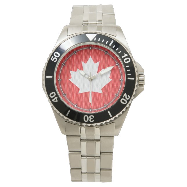 Knit Style Maple Leaf Knitting Motif Watch (Front)