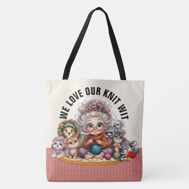 Knit Wit - See Back - LARGE Tote Bag (Front)