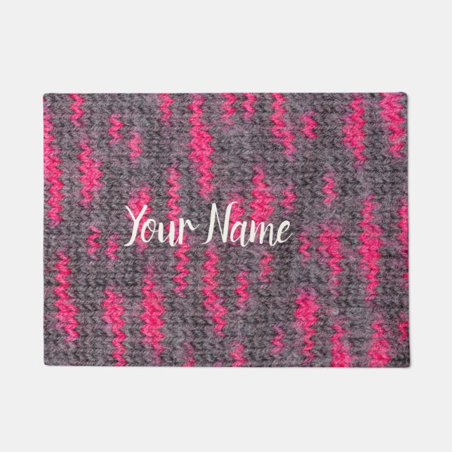 Knit wool structure with pink and grey colours doormat (Front)