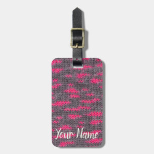 Knit wool structure with pink and grey colours luggage tag