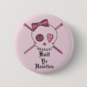 Knit Ye Hearties (Pink Background) 6 Cm Round Badge