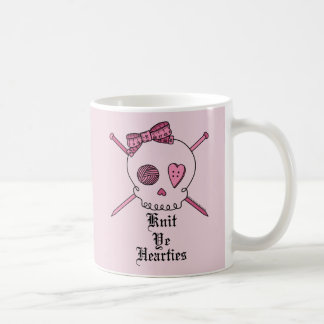 Knit Ye Hearties (Pink Background) Coffee Mug