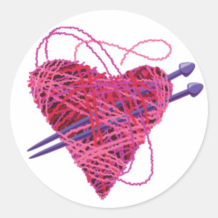 kniting heart classic round sticker