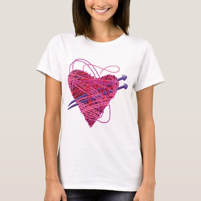 kniting pink heart T-Shirt (Front)