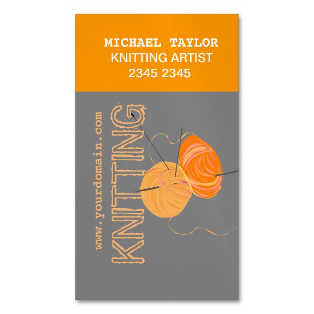 Knits Knitting Needles and Yarn  Craft Artist Magnetic Business Card (Front Vertical)