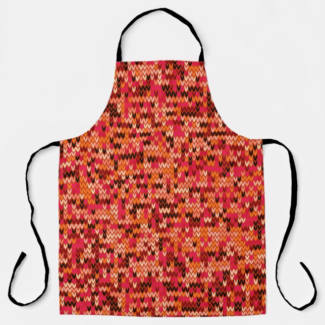 Knitted abstract Scandinavian pattern in red shade Apron (Front)