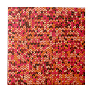 Knitted abstract Scandinavian pattern in red shade Ceramic Tile