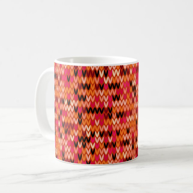 Knitted abstract Scandinavian pattern in red shade Coffee Mug (Front Left)