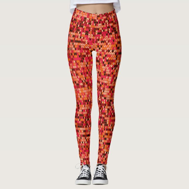Knitted abstract Scandinavian pattern in red shade Leggings (Front)