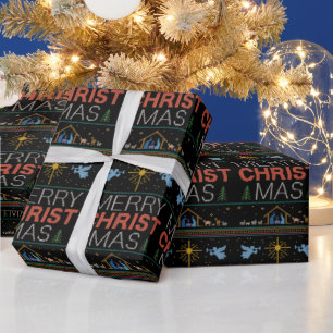 Knitted Christian Merry Christmas Christian Wrapping Paper