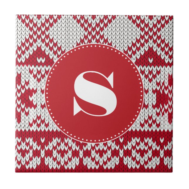 Knitted  Christmas Ceramic Tile (Front)