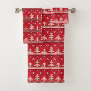 Knitted Christmas Nordic Pattern Bath Towel Set