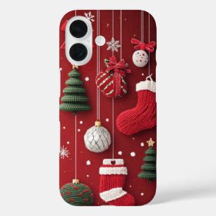 Knitted Christmas Ornaments Stockings Red Green  iPhone 16 Case