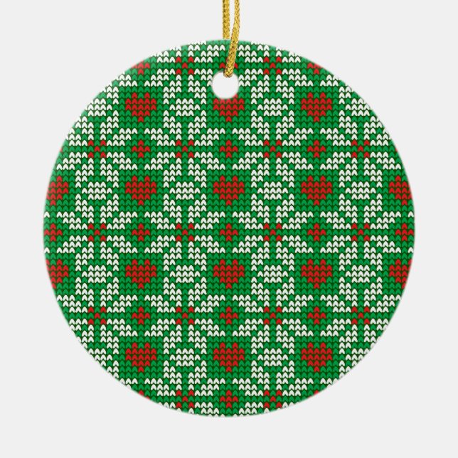 Knitted Christmas pattern Ceramic Ornament (Front)
