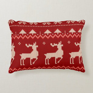 Knitted christmas pattern red decorative cushion