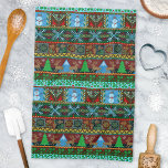 Knitted Christmas Snowmen Reindeer Winter Pattern Tea Towel<br><div class="desc">This original holiday kitchen towel has a festive pattern made to resemble a knitted Christmas sweater. It includes reindeer, trees, mountains, snowmen, mistletoe, snowflakes, birds and more. The colours are all pretty shades of red, green, blue and golden yellow. This unique, custom Christmas design is perfect for the holiday season....</div>