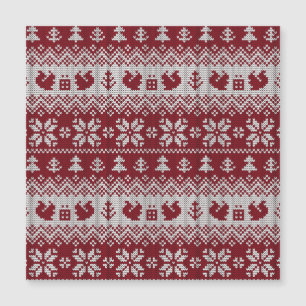 Knitted, Christmas, squirrels, vintage pattern.