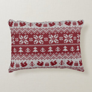 Knitted, Christmas, squirrels, vintage pattern. Decorative Cushion