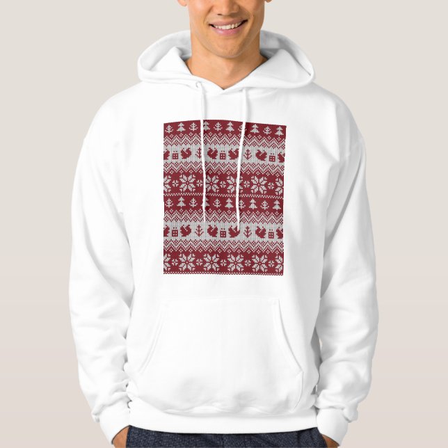 Knitted, Christmas, squirrels, vintage pattern. Hoodie (Front)
