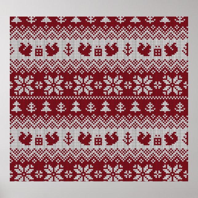 Knitted, Christmas, squirrels, vintage pattern. Poster (Front)