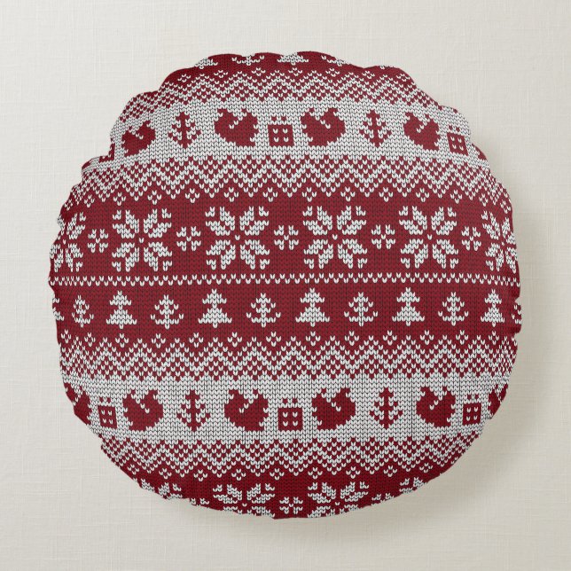 Knitted, Christmas, squirrels, vintage pattern. Round Cushion (Front)