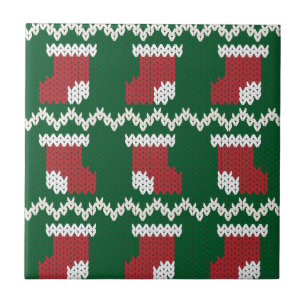 Knitted Christmas Stocking Pattern Ceramic Tile