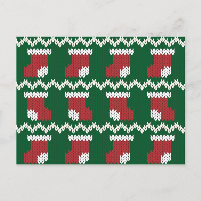 Knitted Christmas Stocking Pattern Postcard (Front)