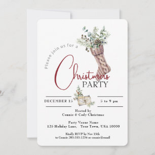 KNITTED CHRISTMAS STOCKING WITH GREENS PARTY INVITATION