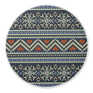 Knitted Christmas Sweater Nordic style pattern Ceramic Knob