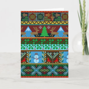 Knitted Christmas Sweater Pattern Reindeer Holiday Card