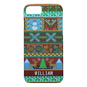 Knitted Christmas Sweater Snowman Reindeer   Name iPhone 8/7 Case
