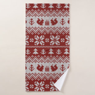 Knitted Christmas vintage seamless decorative patt Bath Towel