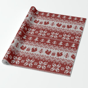 Knitted Christmas vintage seamless decorative patt Wrapping Paper