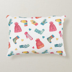 Knitted Clothes Watercolor: Colourful Winter Seaml Decorative Cushion