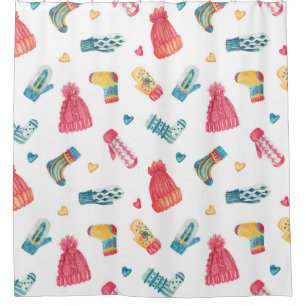 Knitted Clothes Watercolor: Colourful Winter Seaml Shower Curtain