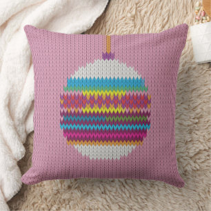 Knitted Colourful Christmas Ornament Knit Pink Cushion