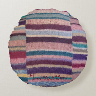knitted colourful striped shabby chic fun design round cushion