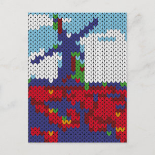 Knitted Dutch windmill on a field Postcard