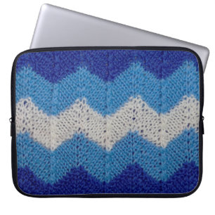 knitted fabric with striped figures blue and white laptop sleeve